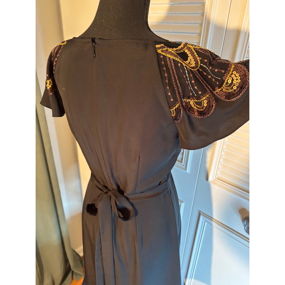 🌟GIANNI BINI Frannie Sequin & Embroidered Tie Waist Flutter Sleeve Above Knee - Picture 4 of 7